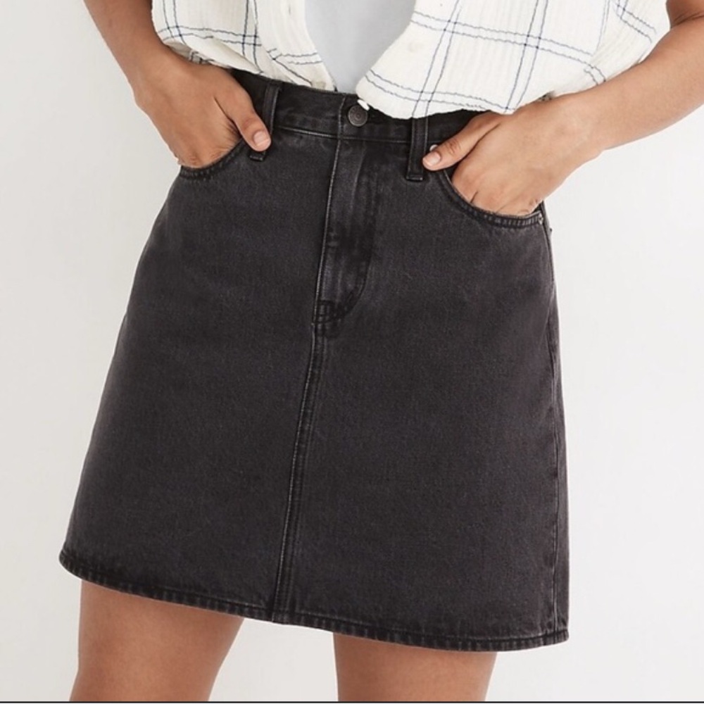 Madewell Charcoal grey A-Line mini jean Skirt rigid denim size 28